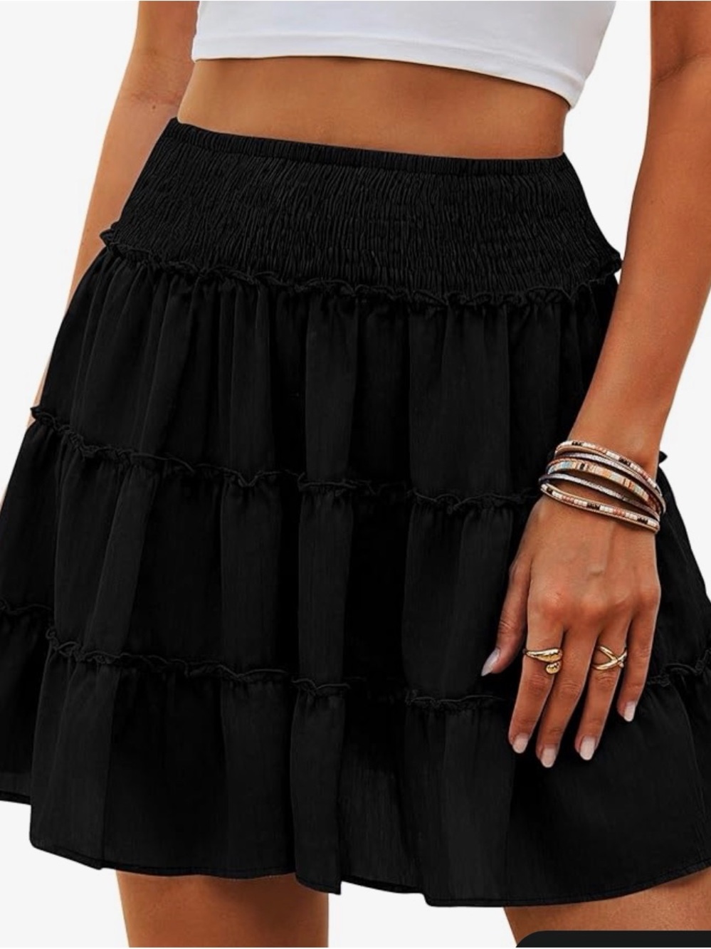 Women’s Black Tiered Smocked Mini Skort